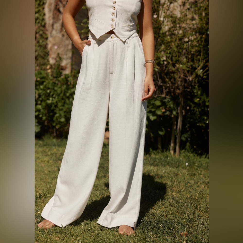 12th Tribe Cream Wide-Leg Pants